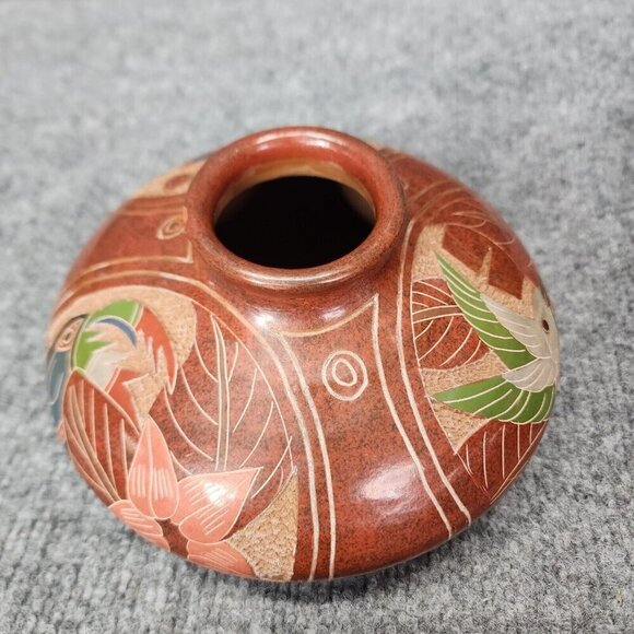 Costa Rica Toucan Hummingbird butterfly Ceramic Vase Folk Art Pottery - Picture 2 of 15